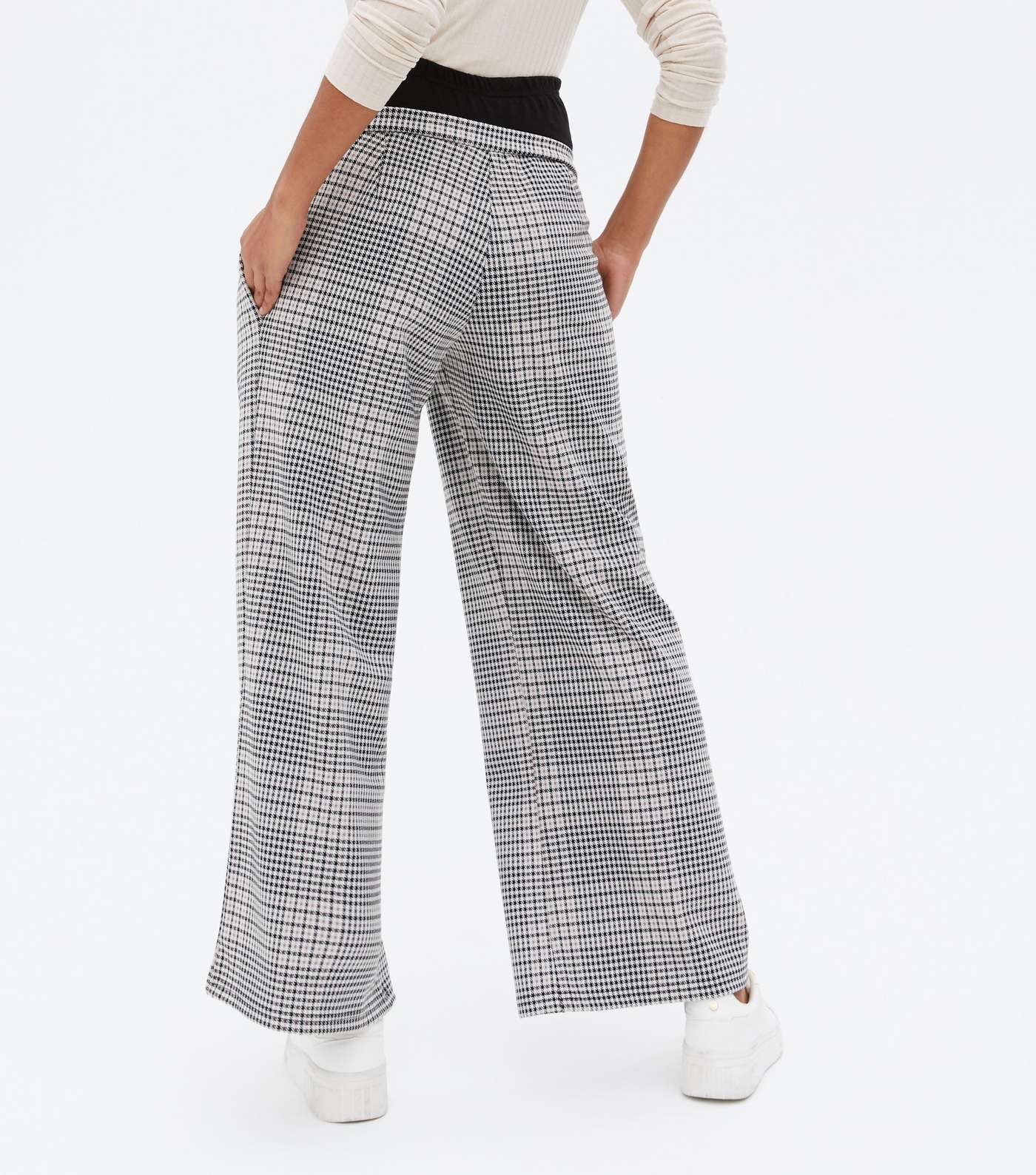 Maternity Black Check Over Bump Wide Leg Trousers Image 4