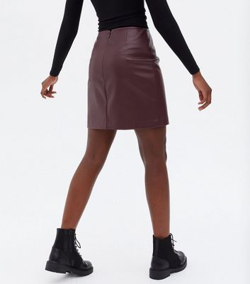 maroon leather skater skirt