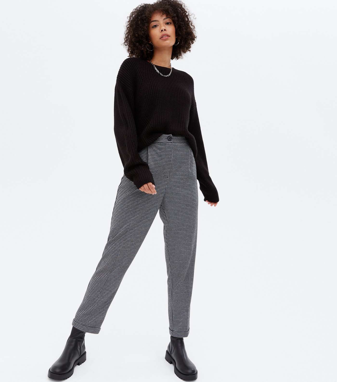 Tall Black Check Jacquard Tapered Trousers