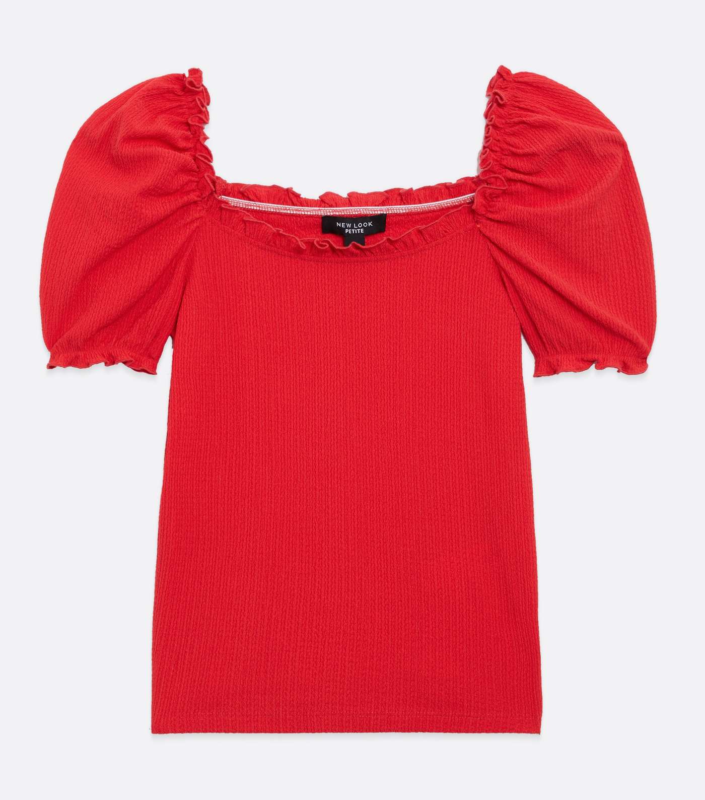 Petite Red Textured Square Neck Puff Sleeve Top Image 5