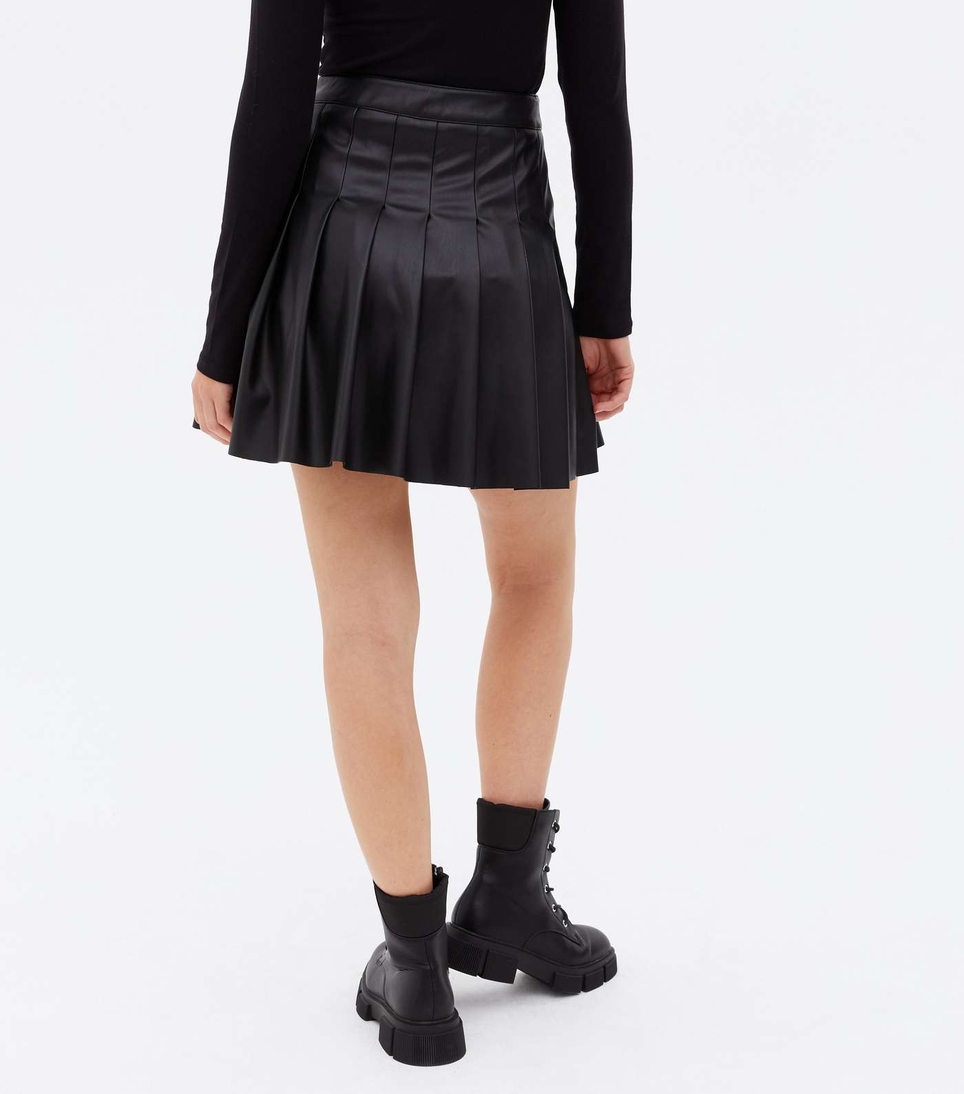 Black Leather-Look Mini Tennis Skirt Image 5