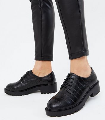 Wide Fit Black Faux Croc Chunky Brogues New Look Vegan