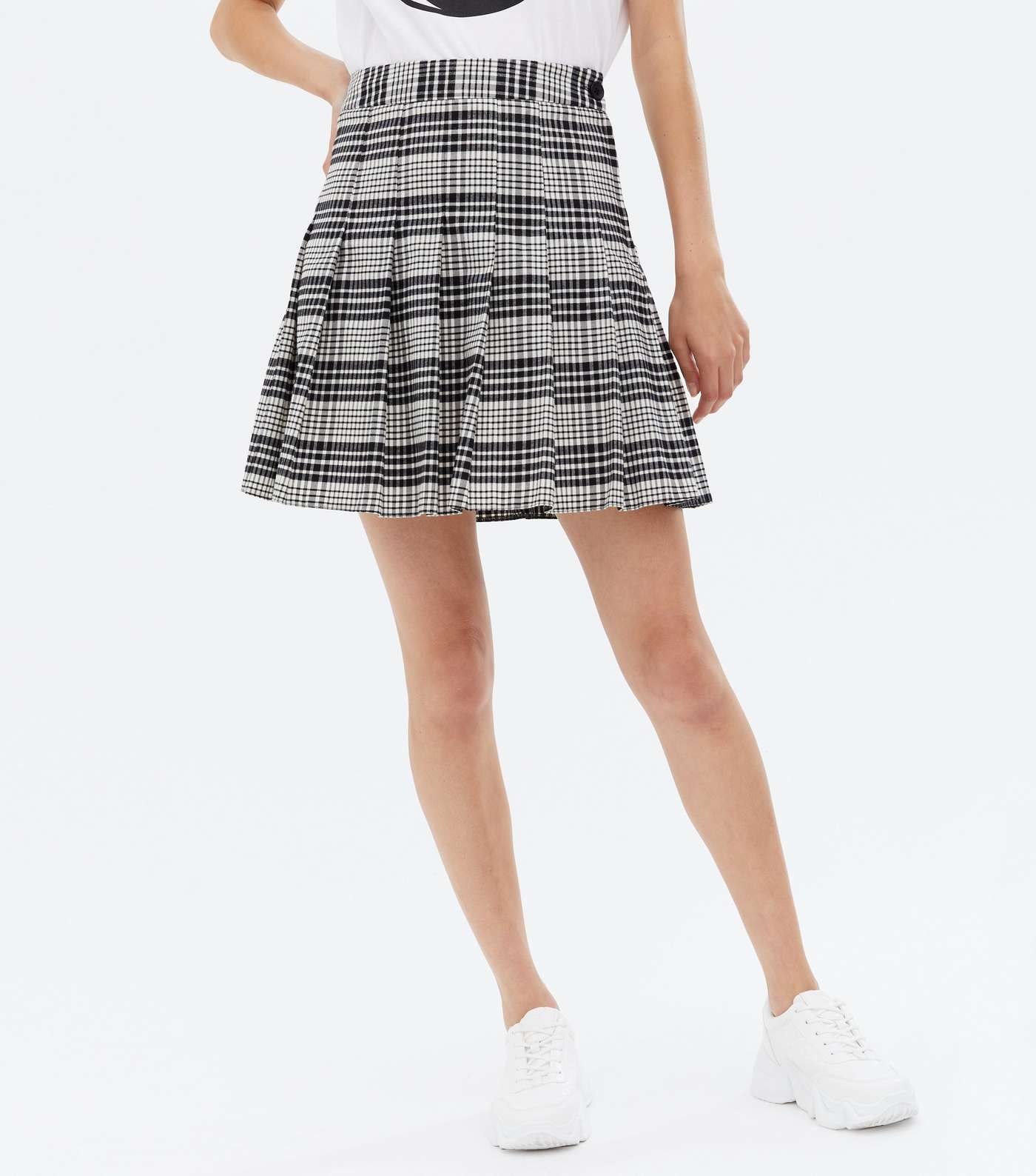 Black Check High Waist Pleated Mini Tennis Skirt Image 2