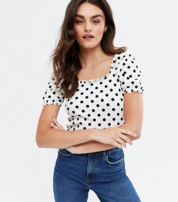 White polka dot sales puff sleeve top