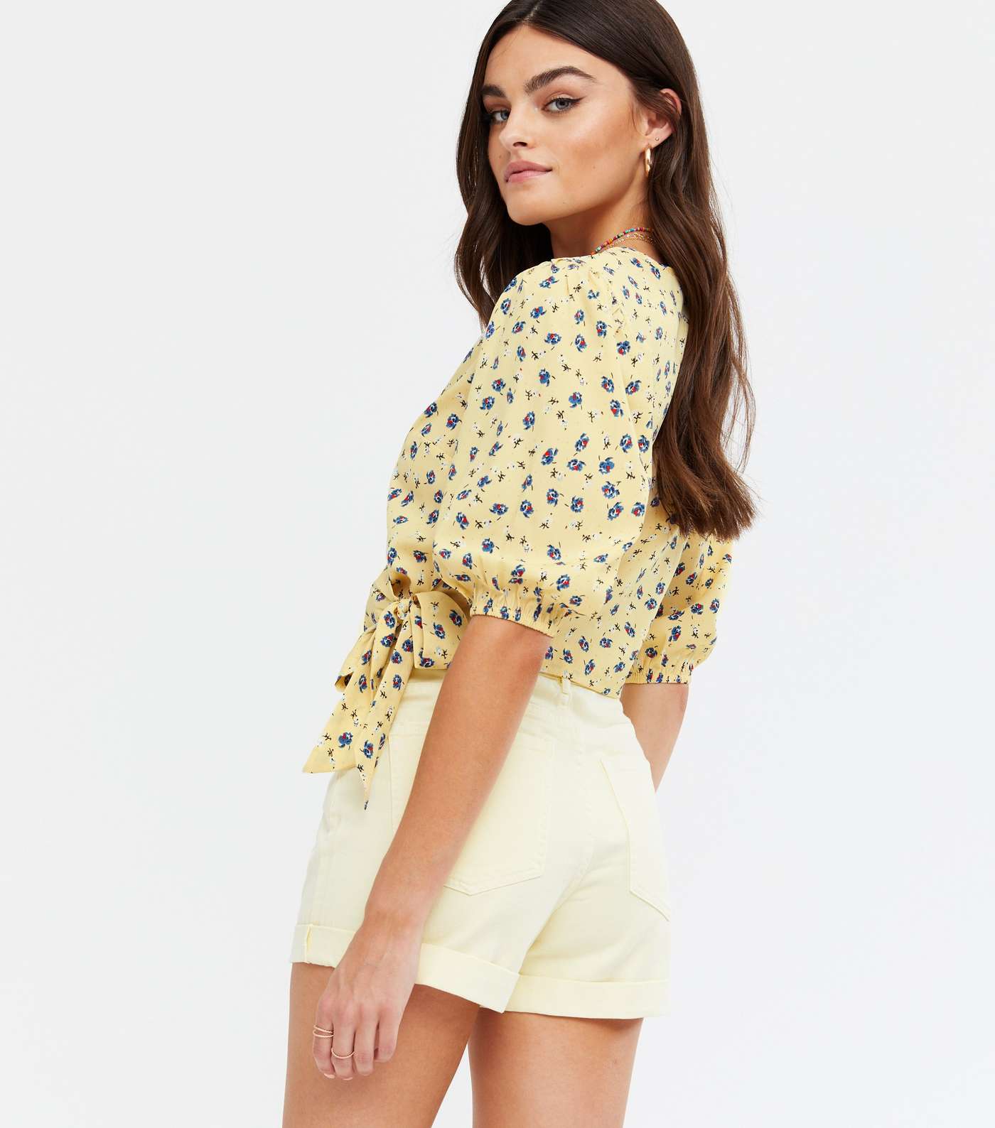 Yellow Floral Ditsy Floral Wrap Top Image 4