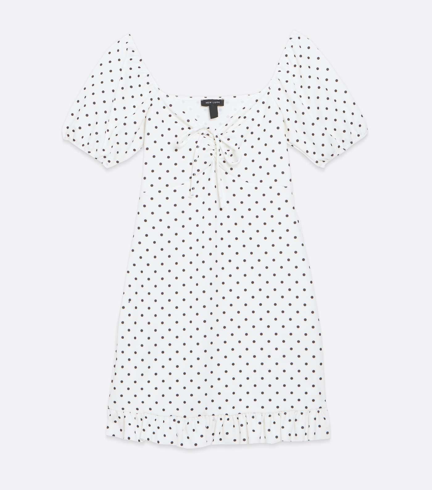 White Spot Scuba Tie Front Frill Mini Dress Image 5