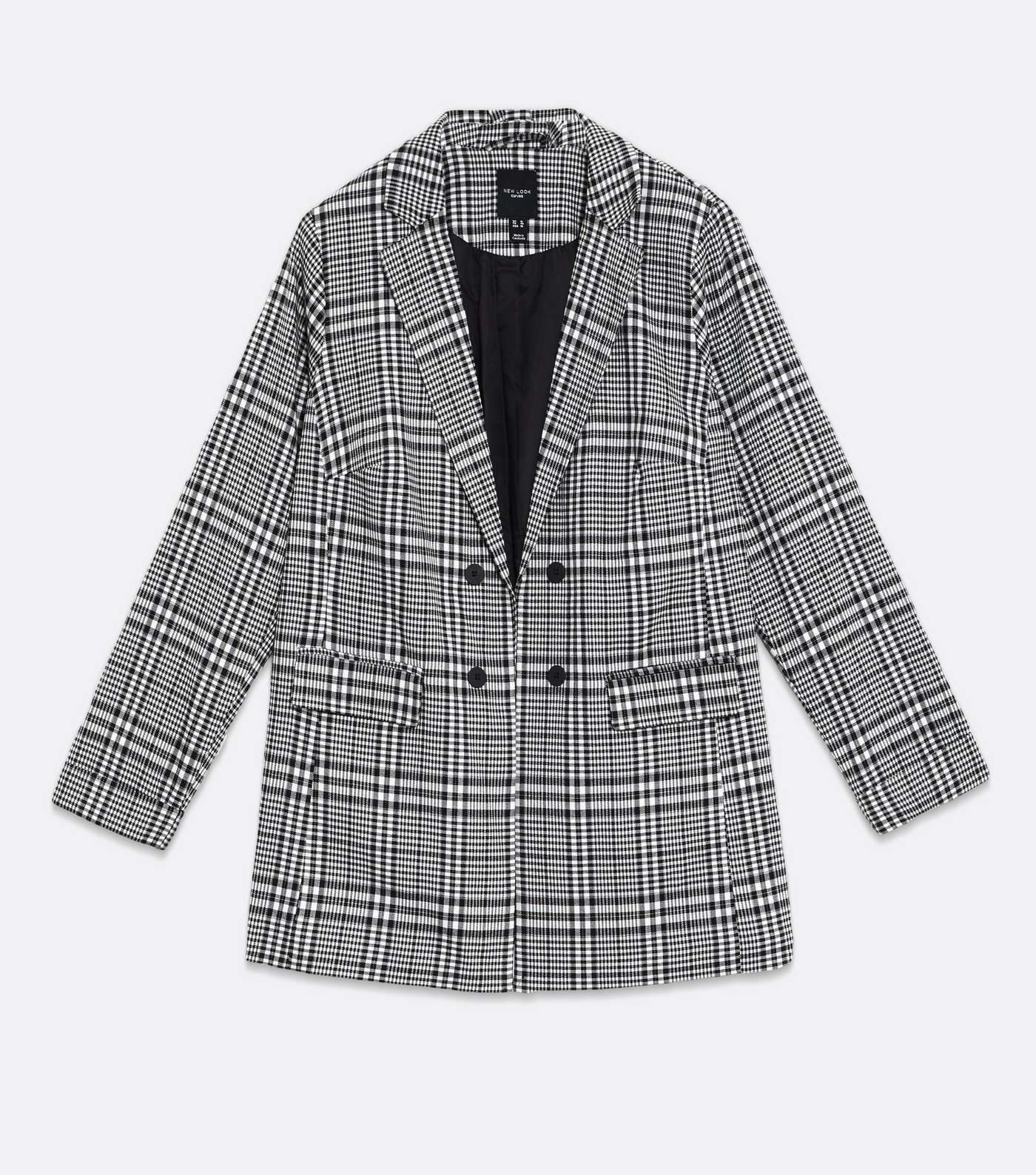 Curves Black Check Double Breasted Blazer Image 6