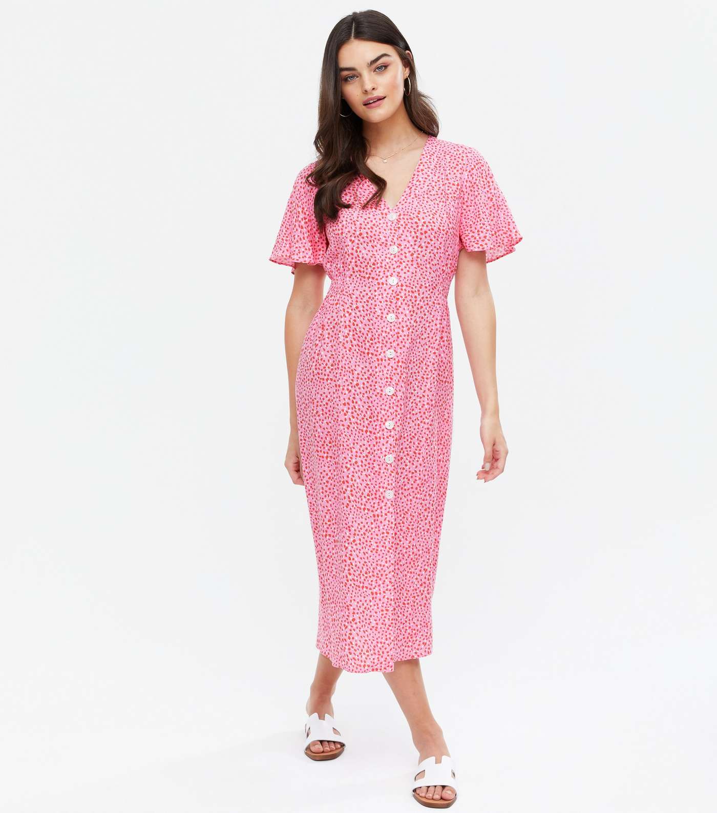 Pink Spot Midi Shirt Dress