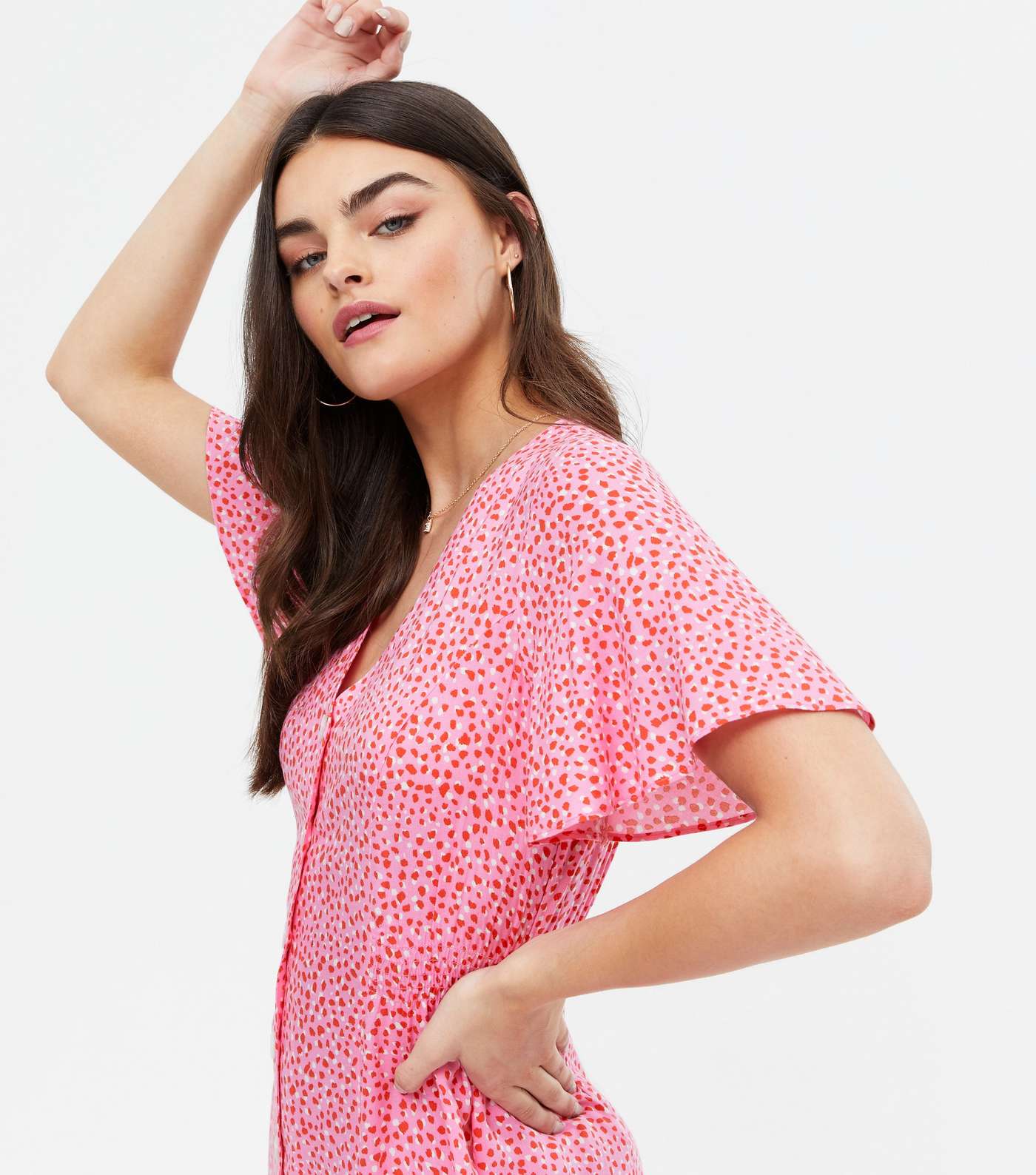 Pink Spot Midi Shirt Dress Image 3
