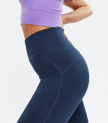 Navy High Waist Sports Leggings New Look