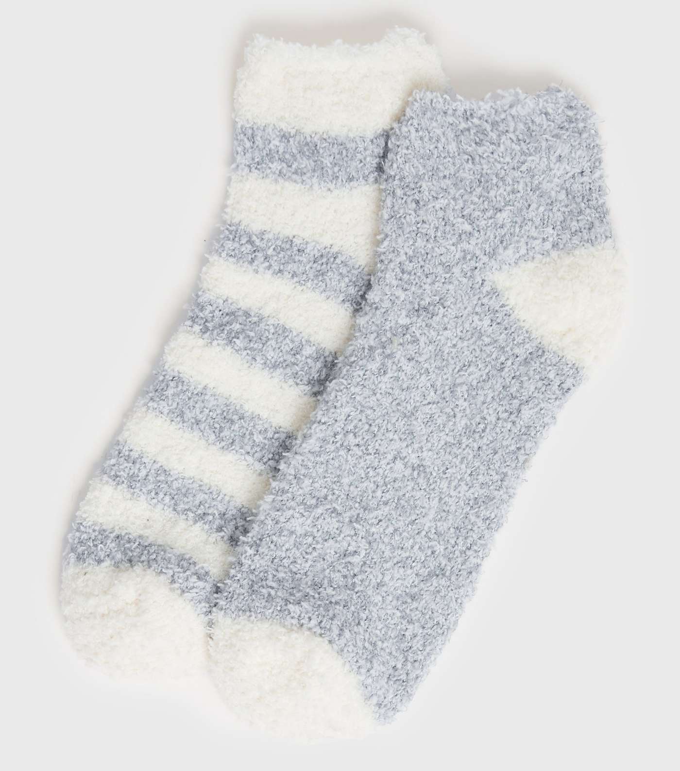 2 Pack Grey and Stripe Fluffy Trainer Socks