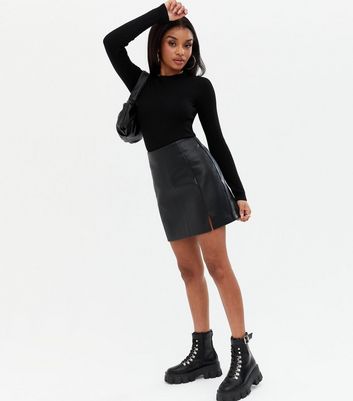 Click to view product details and reviews for Petite Black Leather Look Mini Skirt New Look.