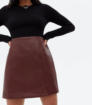 Petite burgundy leather skirt best sale