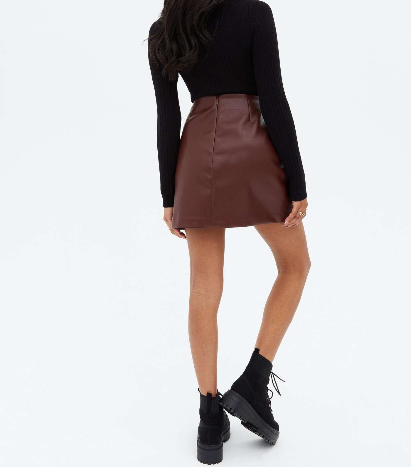 Petite Burgundy Leather-Look Mini Skirt Image 4
