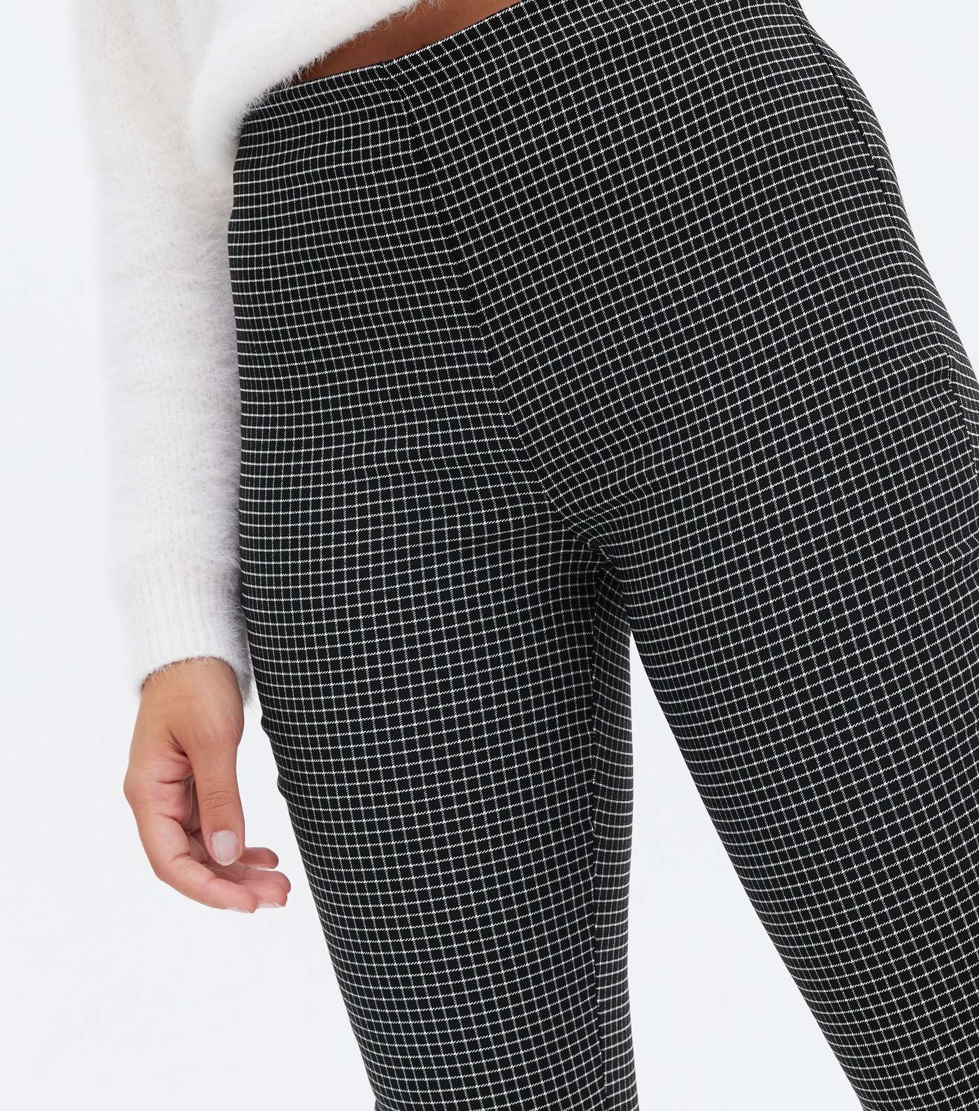 Petite Black Grid Check Slim Stretch Trousers Image 3