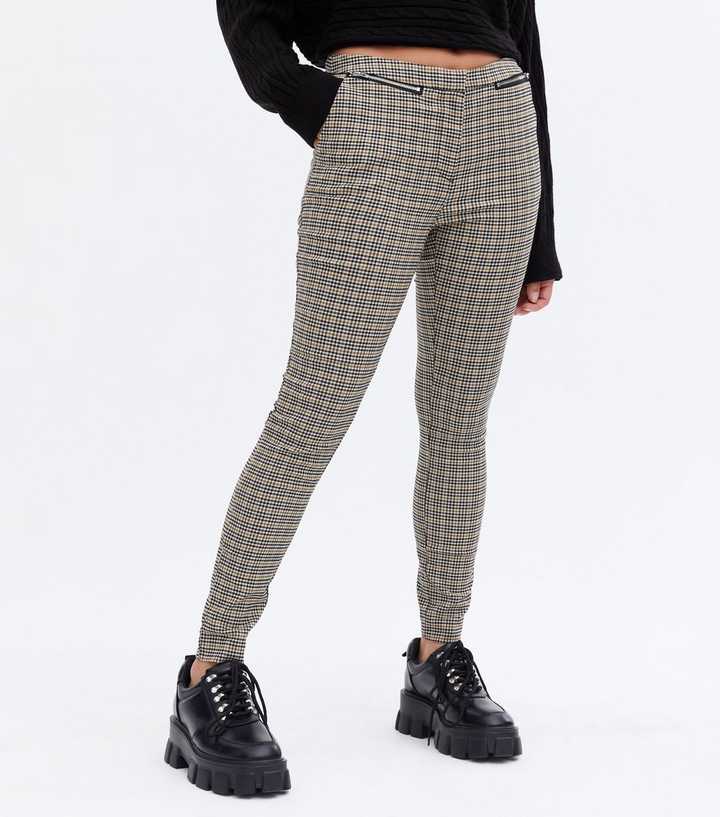 Women's Trousers Zara Checked Skinny Trousers Brown Black