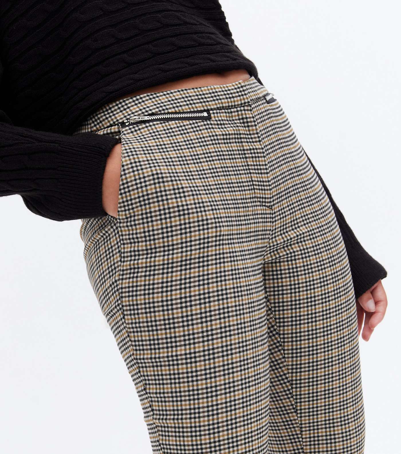 Petite Brown Check Zip Skinny Trousers Image 3