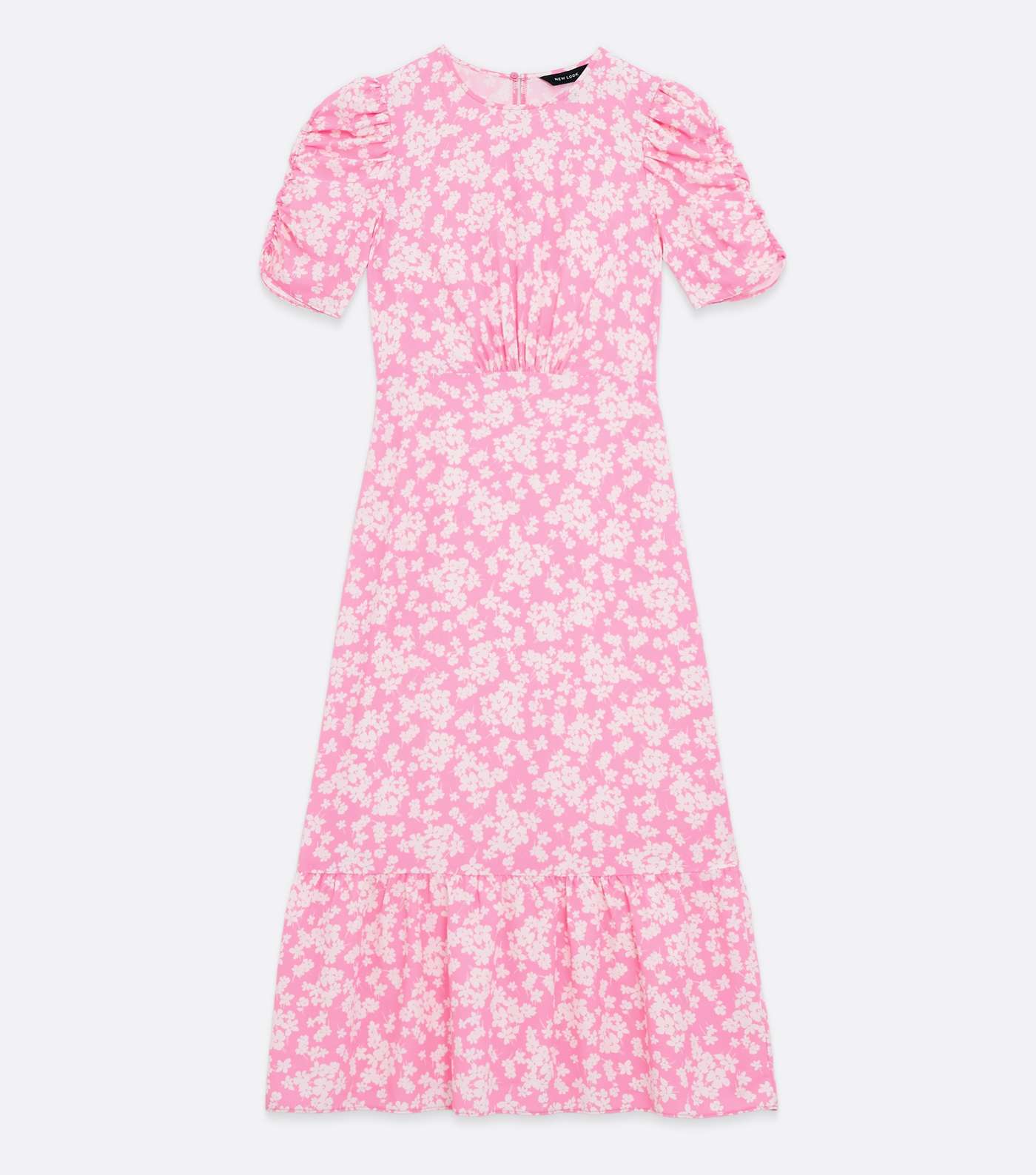 Pink Floral Tie Back Ruched Midi Dress Image 5