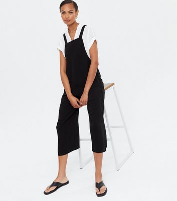 black cropped dungaree jumpsuit