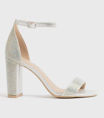 silver diamante heels