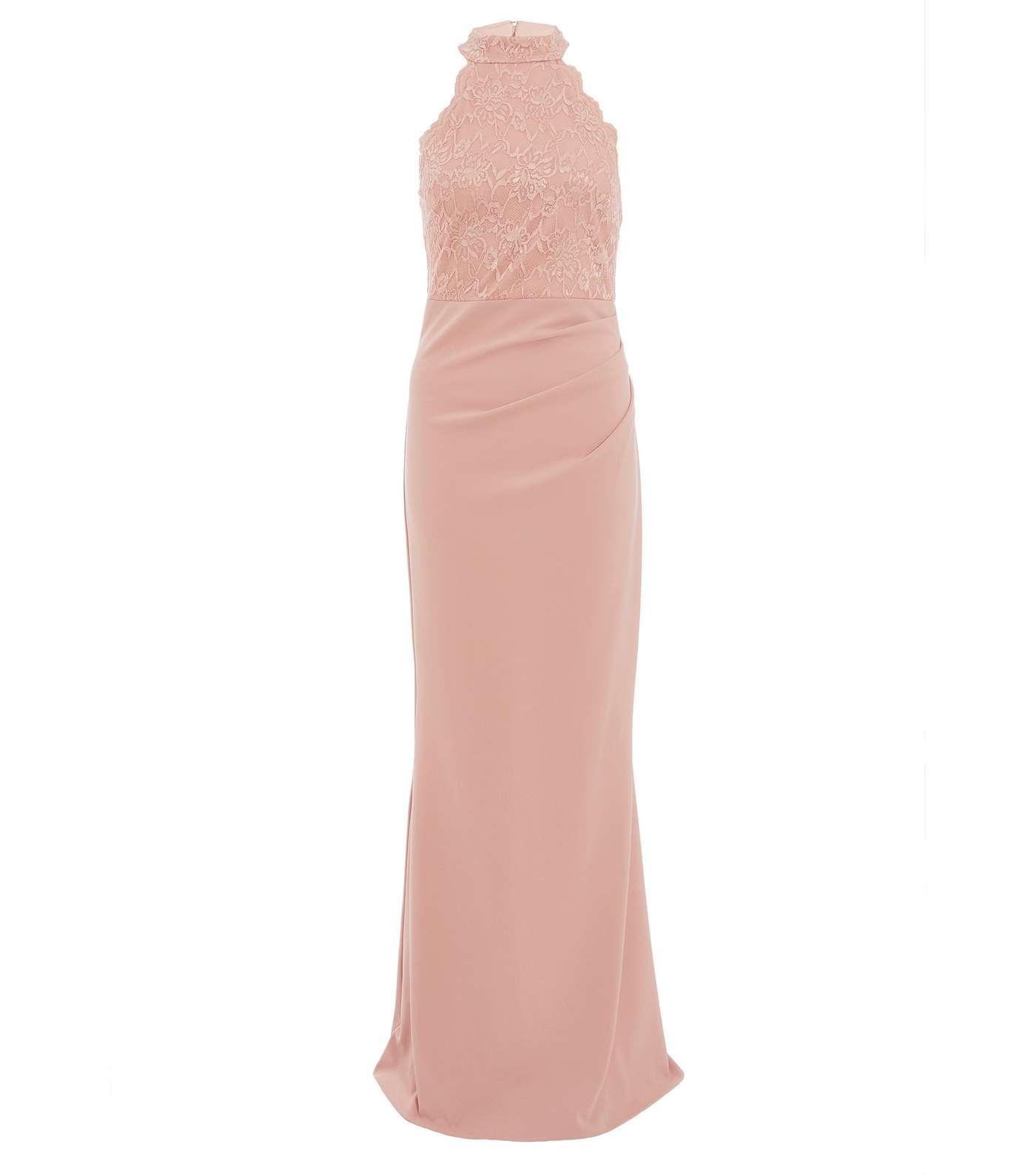 QUIZ Mid Pink Scallop Lace Trim Halter Maxi Dress Image 4