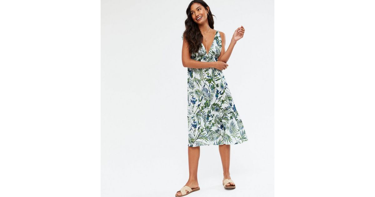 Blue Vanilla Blue Tropical Tiered Midi Dress | New Look