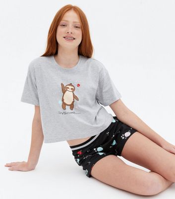 Girls Pale Grey Sloth Planet Logo Short 