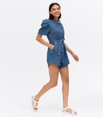 denim puff sleeve playsuit