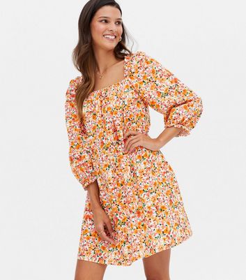 new look orange floral dress