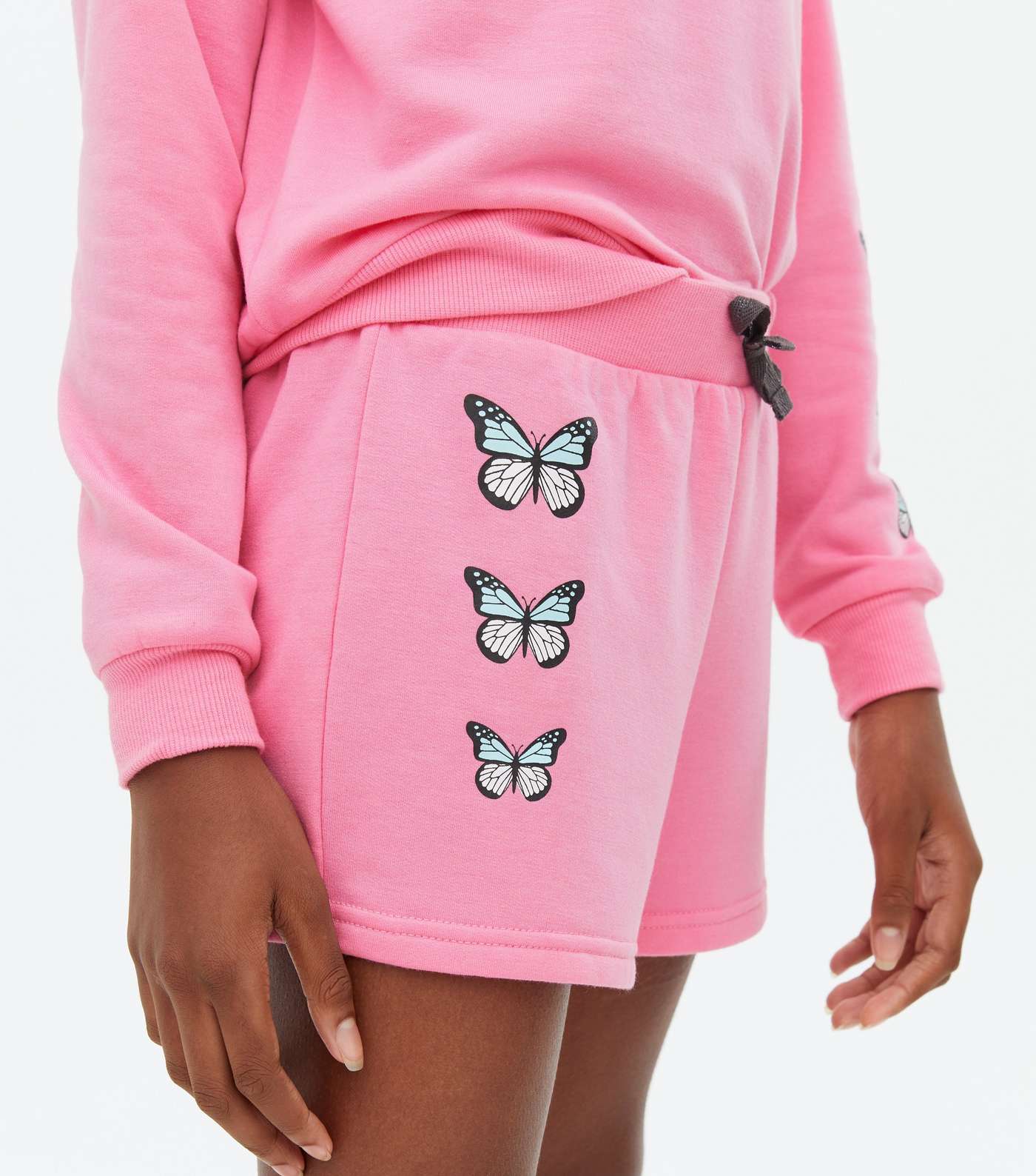 Girls Pink Butterfly Hoodie and Shorts Lounge Set Image 3