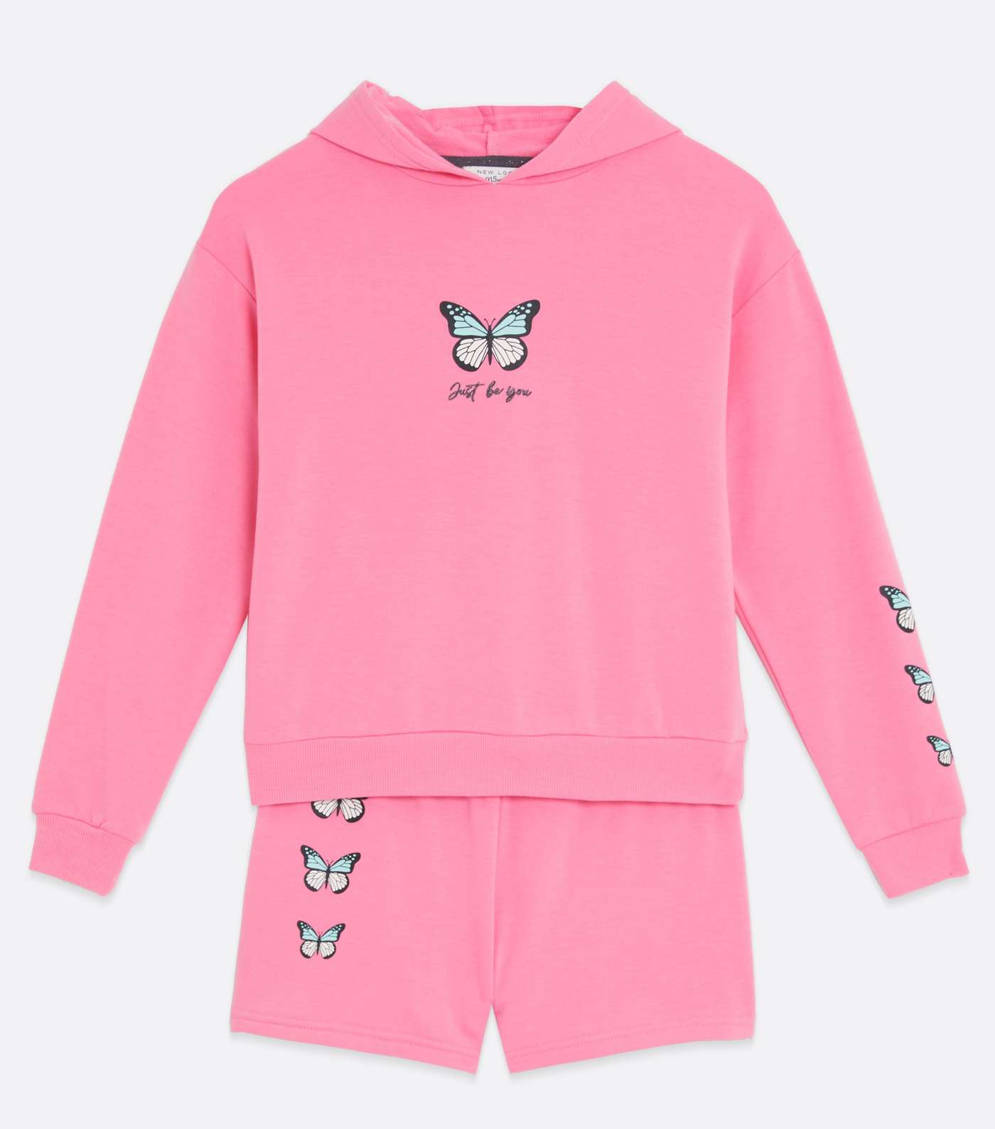 Girls Pink Butterfly Hoodie and Shorts Lounge Set Image 5