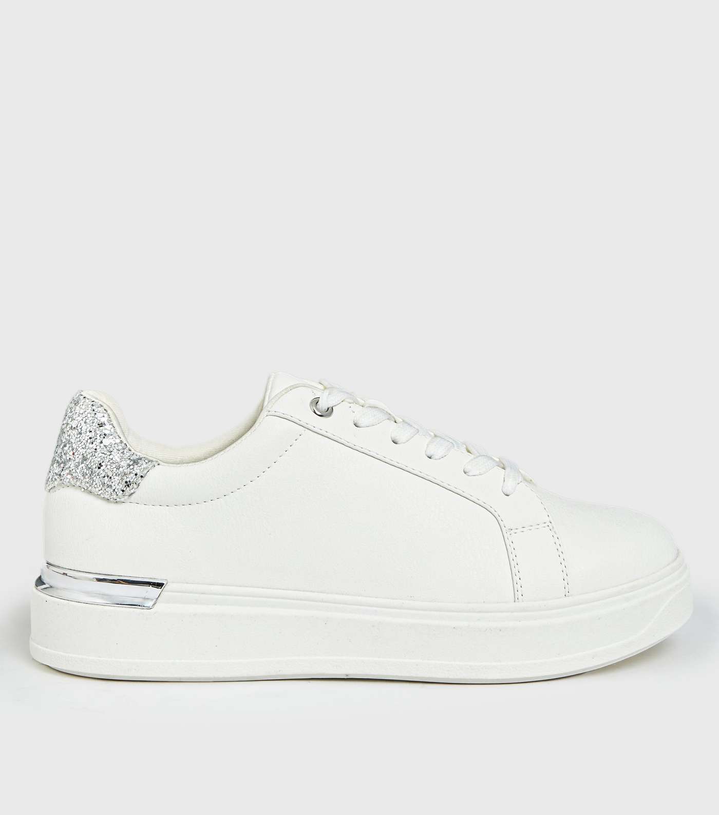 Girls White Glitter Heel Chunky Lace Up Trainers