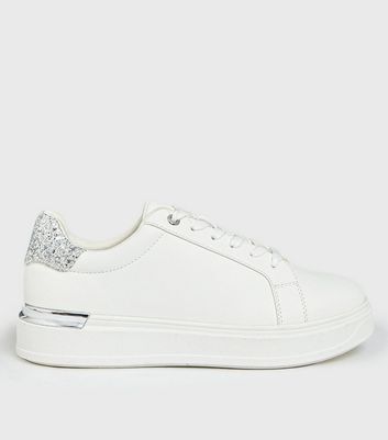 Ladies white sparkly sales trainers