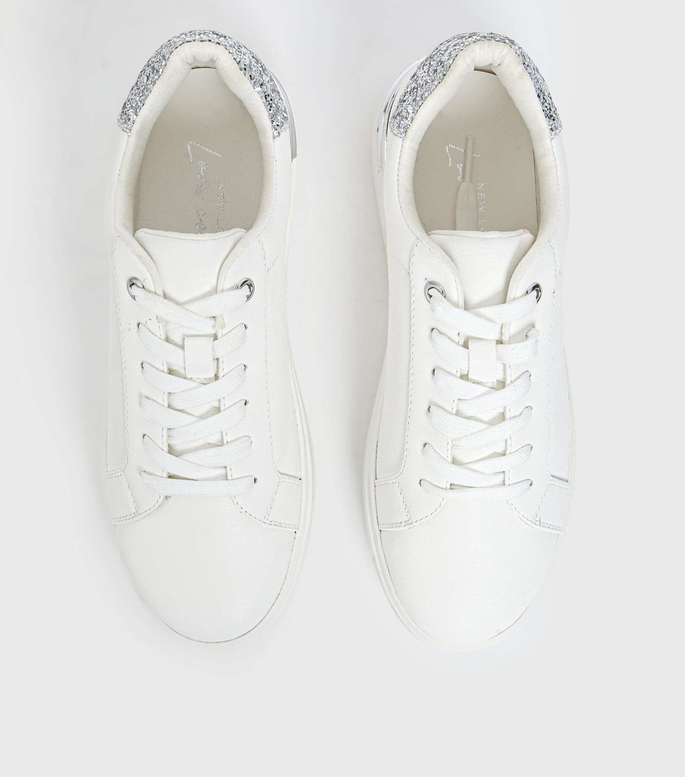 Girls White Glitter Heel Chunky Lace Up Trainers Image 3