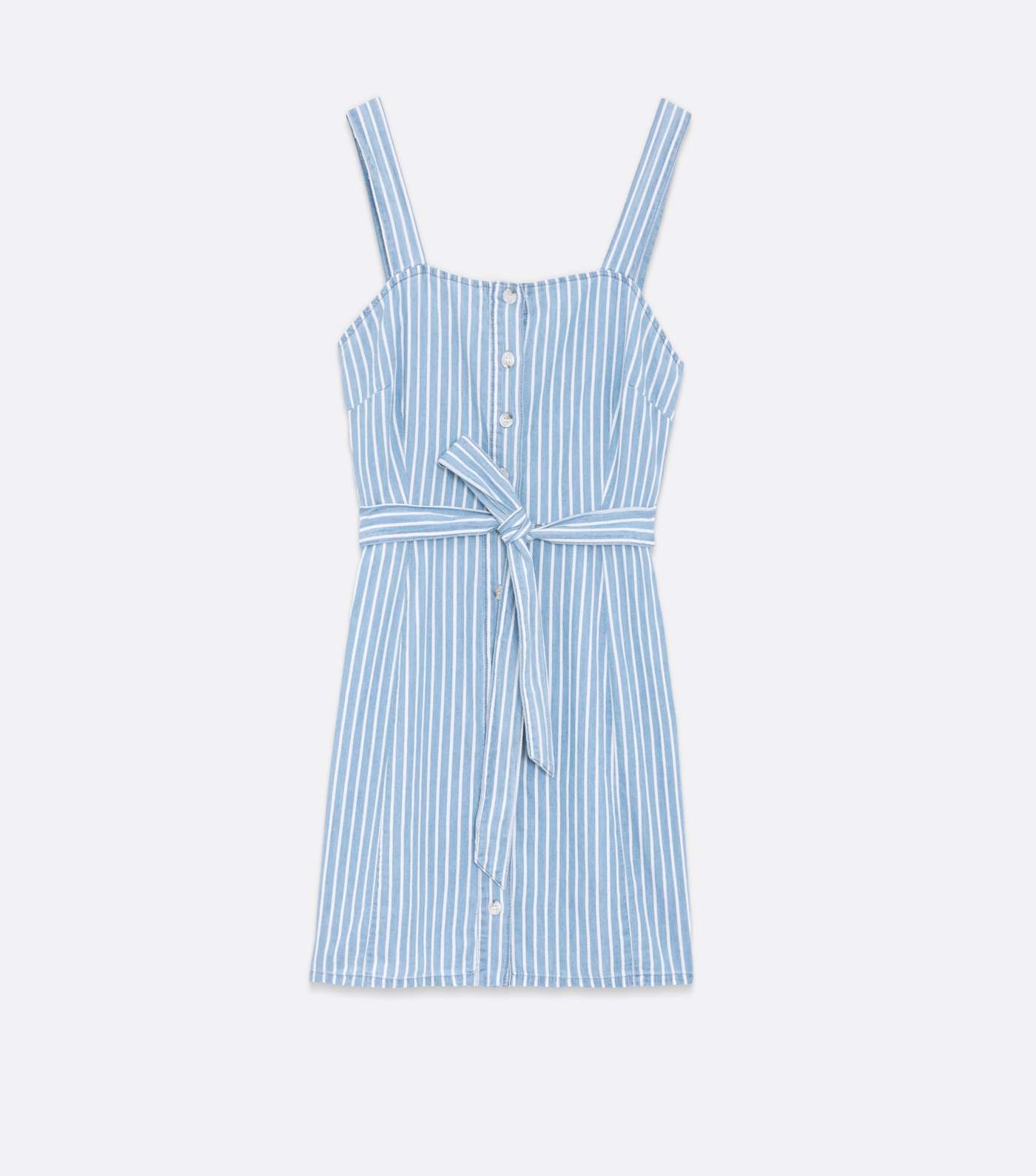 Urban Bliss Blue Stripe Chambray Belted Pinafore Dress Image 5