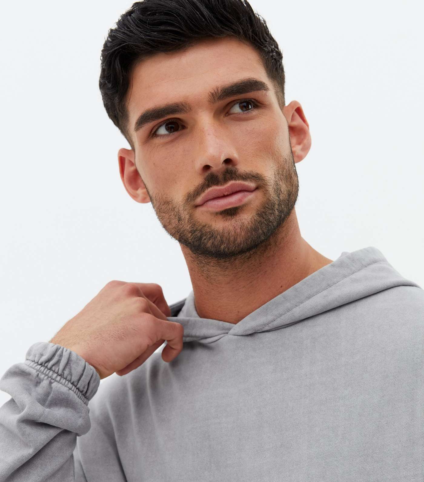 Pale Grey Washed Jersey Pocket Front Hoodie Image 3