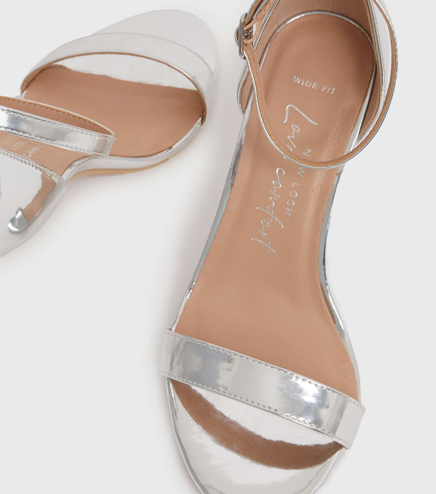 Wide Fit Silver Stiletto Heel Sandals Image 3