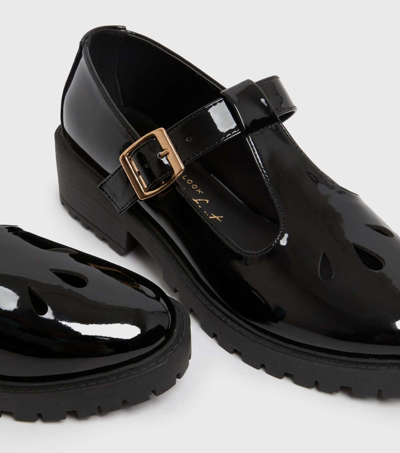 Girls Black Patent Chunky Mary Jane Shoes Image 3