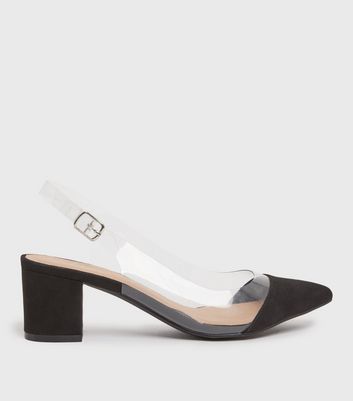 Black Clear Block Heel Court Shoes New Look