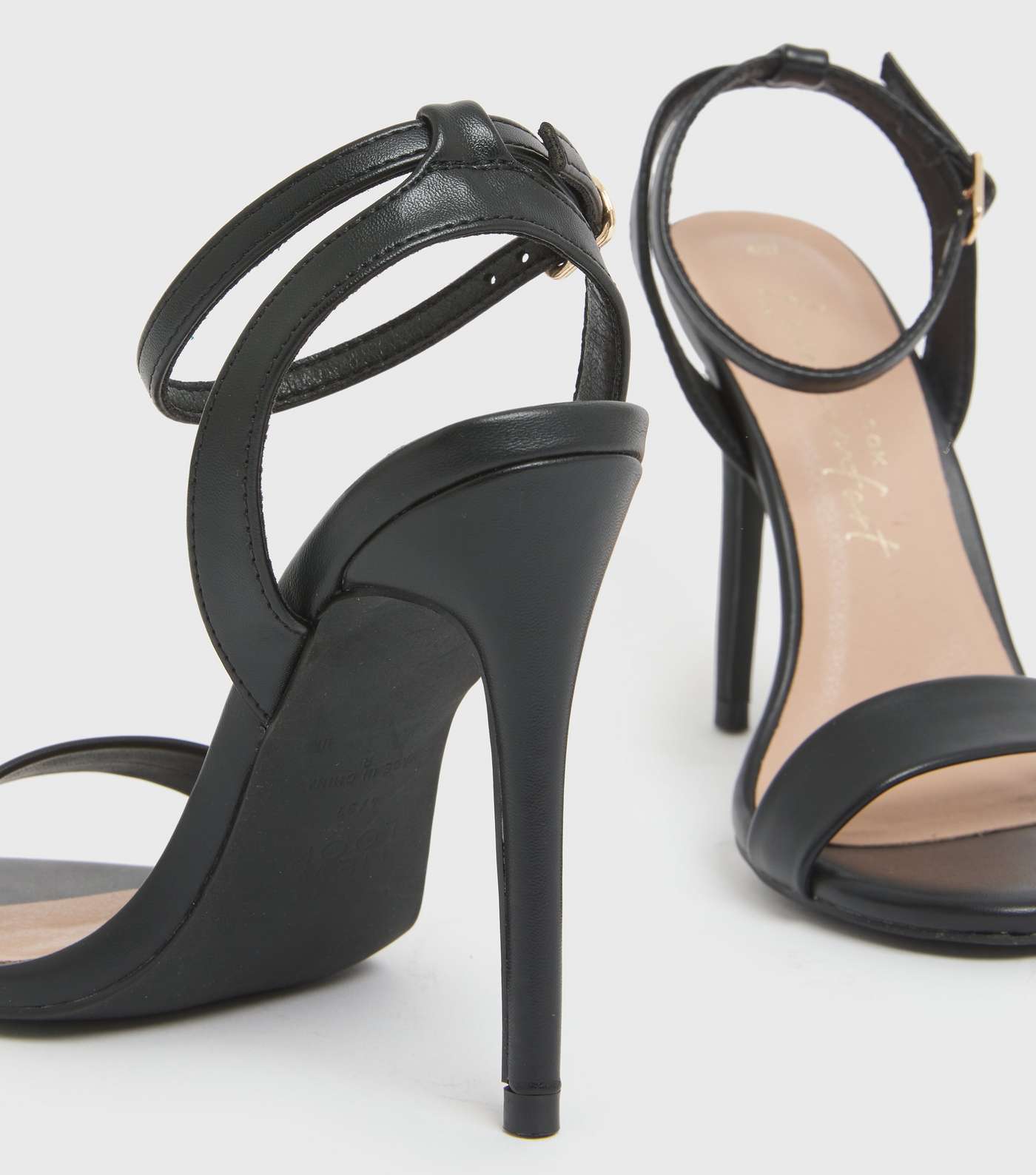 Black Leather-Look Stiletto Heel Sandals Image 4
