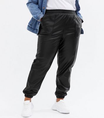 Click to view product details and reviews for Curves Black Leather Look High Waist Joggers New Look.