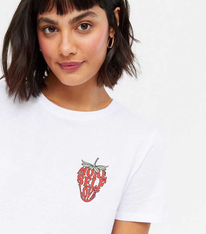 White More Self Love Strawberry Logo T-Shirt