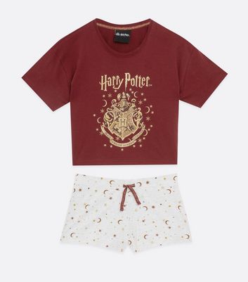 Girls Burgundy Short Pyjama Set with Harry Potter Glitter Logo