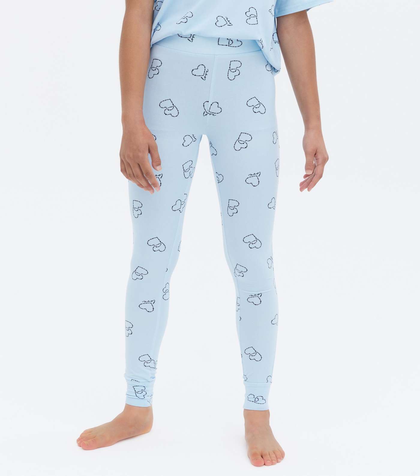 Girls Pale Blue Heart Soft Touch Legging Pyjama Set Image 3