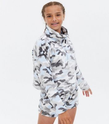 Girls Blue Camo Fluffy High Neck Pyjama 