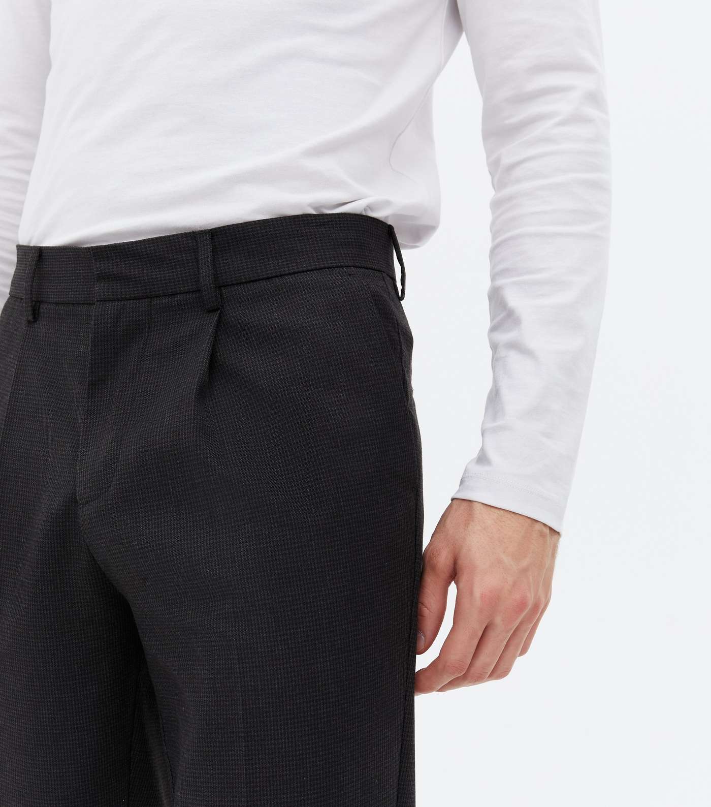 Black Dogtooth Tapered Trousers Image 3