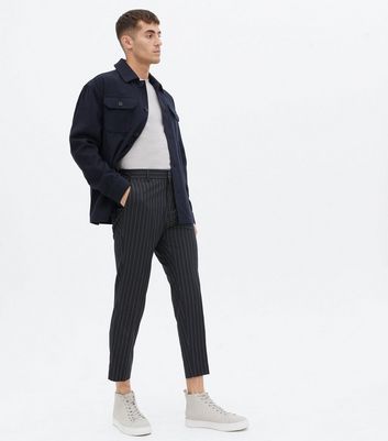 Navy Pinstripe Tapered Trousers