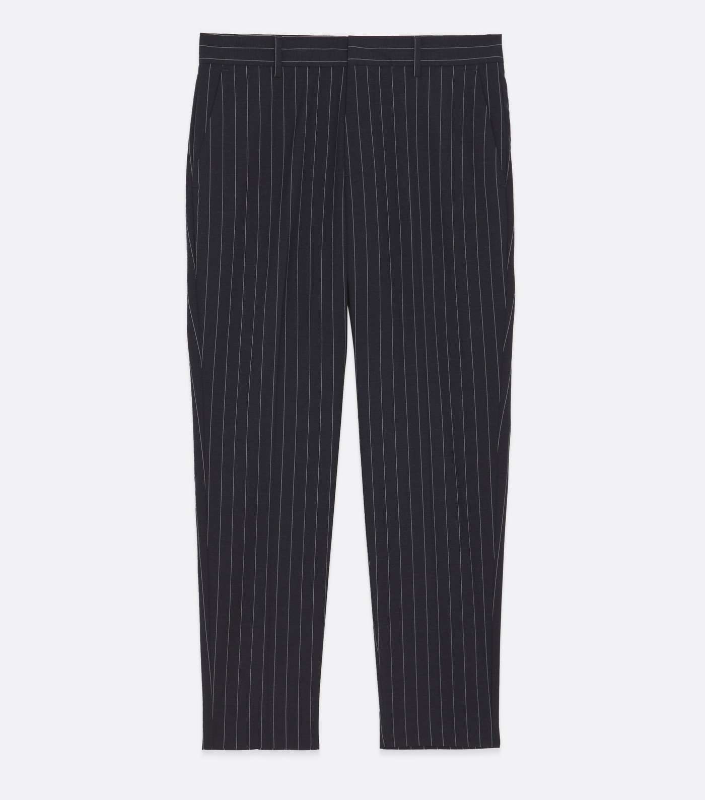 Navy Pinstripe Tapered Trousers Image 5