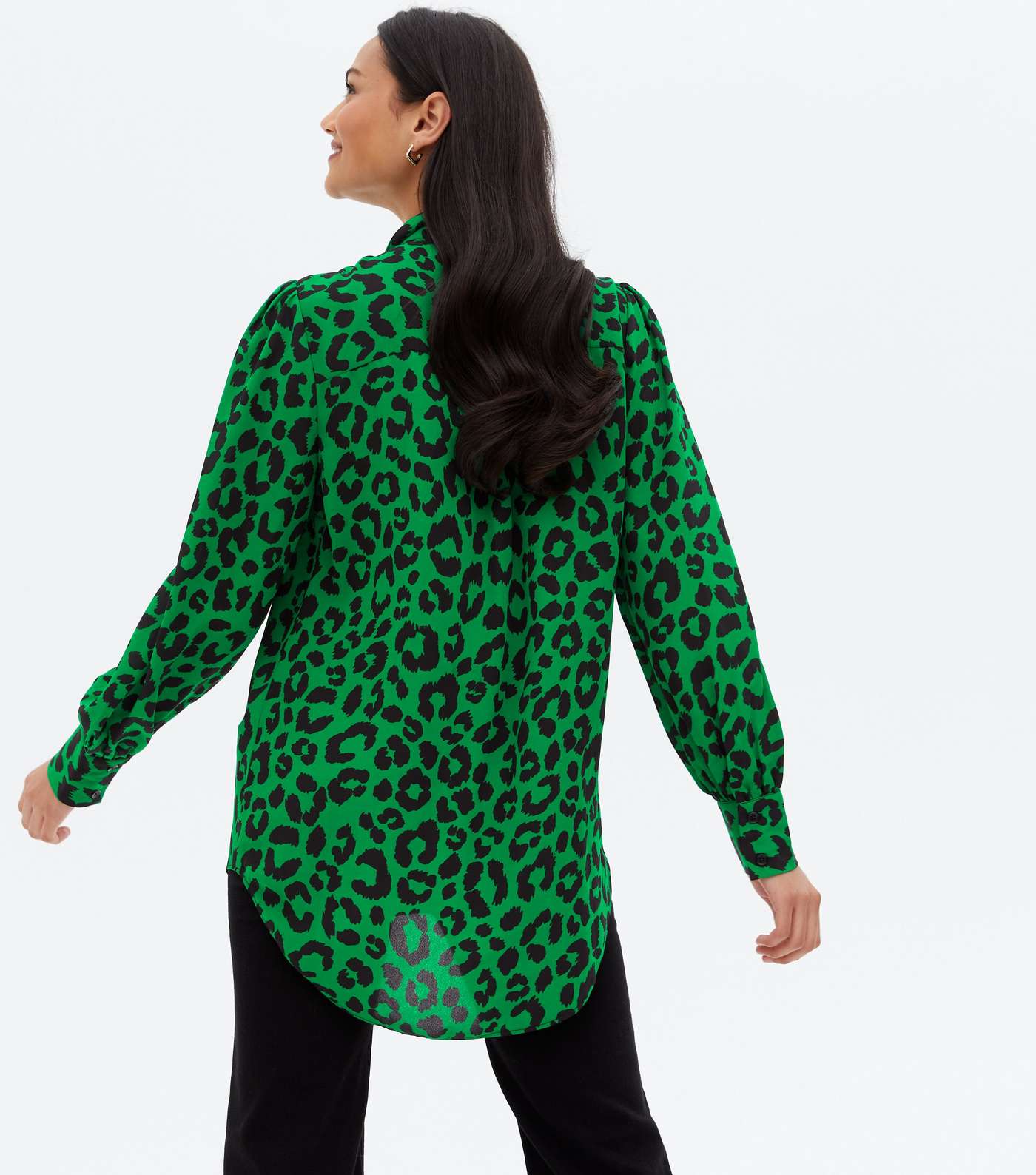 Green Leopard Print Long Shirt Image 4