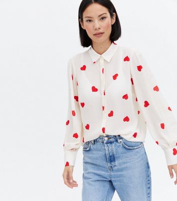 Red Heart Print Long Shirt | New Look